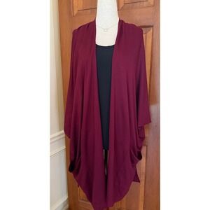 Susan Graver Weekend Open Front Cardigan Womens XLP‎ Petite Burgundy Liquid Knit